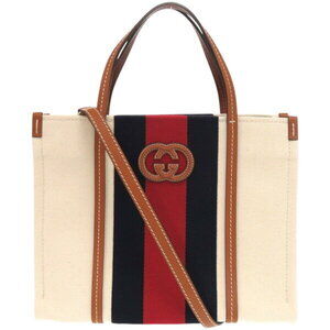 Gucci Sherry Line Interlocking GG Patch Canvas White Tote Bag